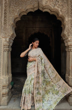 Load image into Gallery viewer, VRUNA LINEN ECO PRINT DYED HANDWOVEN SAREE