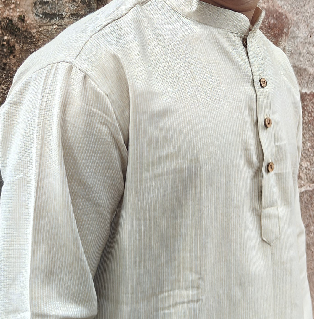 HANDLOOM COTTON SELF TEXTURED BEIGE KURTA