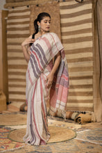 Load image into Gallery viewer, DHARINI LINEN RED VIOLET STRIPES SAREE
