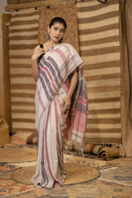Load image into Gallery viewer, DHARINI LINEN RED VIOLET STRIPES SAREE
