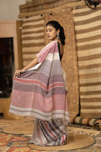 Load image into Gallery viewer, DHARINI LINEN RED VIOLET STRIPES SAREE
