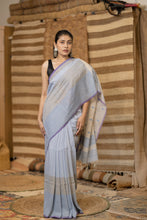 Load image into Gallery viewer, VITHI COTTON LINEN BOOTI SKY BLUE STRIPE SAREE
