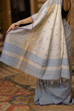 Load image into Gallery viewer, VITHI COTTON LINEN BOOTI SKY BLUE STRIPE SAREE
