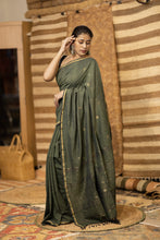 Load image into Gallery viewer, JAMDANI KHADI FAUN GREEN SAREE
