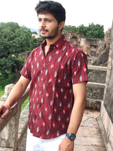 Load image into Gallery viewer, IKAT 01 COTTON MAROON HALF SHIRT
