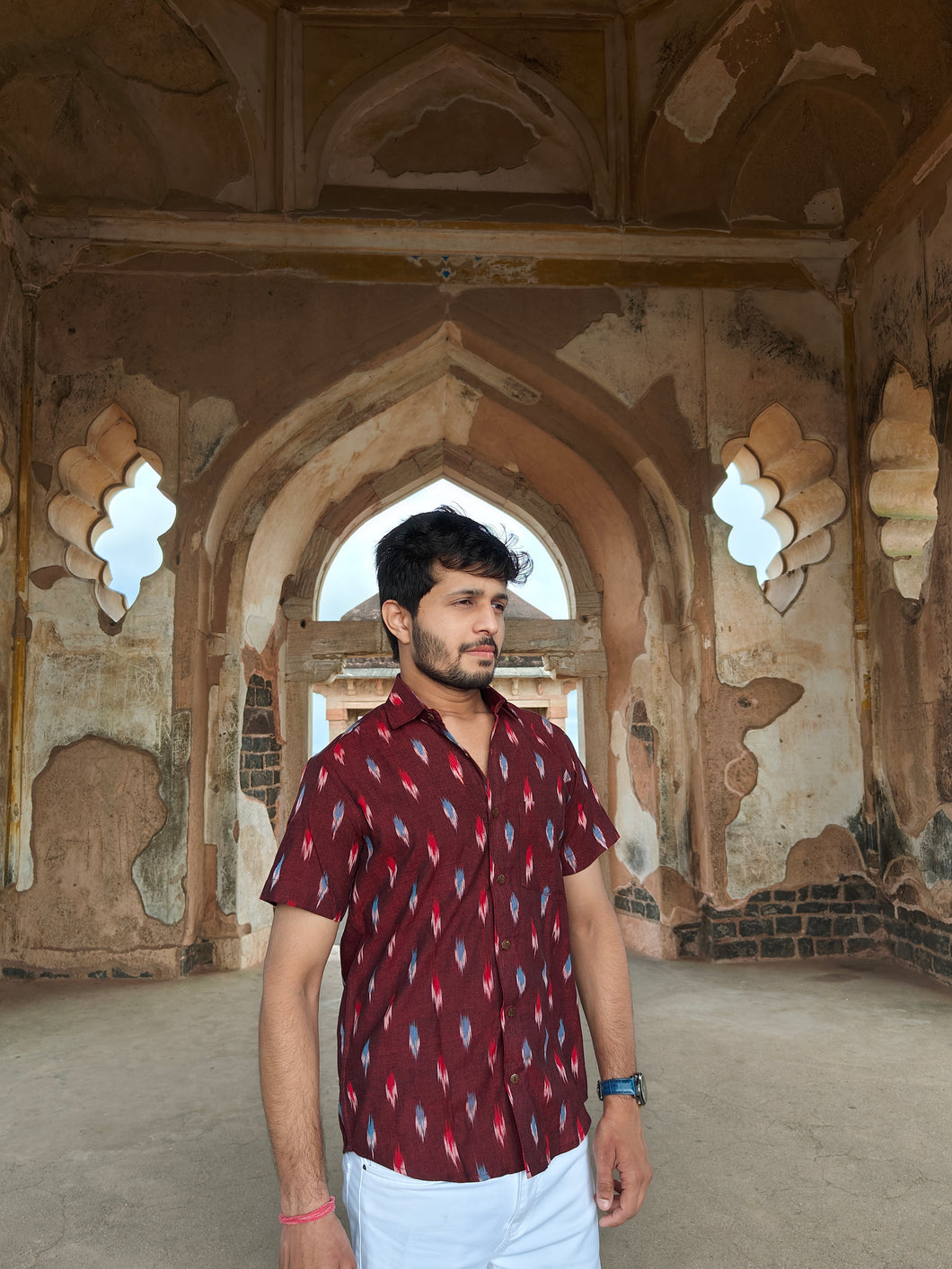 IKAT 01 COTTON MAROON HALF SHIRT