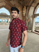 Load image into Gallery viewer, IKAT 01 COTTON MAROON HALF SHIRT
