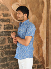 Load image into Gallery viewer, IKAT 02 COTTON SKY BLUE HALF SHIRT
