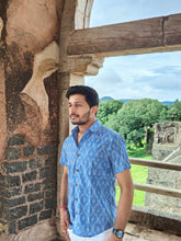 Load image into Gallery viewer, IKAT 02 COTTON SKY BLUE HALF SHIRT
