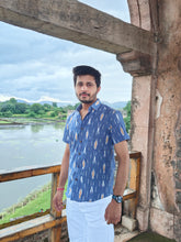 Load image into Gallery viewer, IKAT 03 COTTON SHADY BLUE HALF SHIRT
