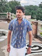 Load image into Gallery viewer, IKAT 03 COTTON SHADY BLUE HALF SHIRT
