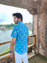 Load image into Gallery viewer, IKAT 04 COTTON SKY BLUE HALF SHIRT
