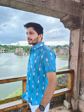 Load image into Gallery viewer, IKAT 04 COTTON SKY BLUE HALF SHIRT
