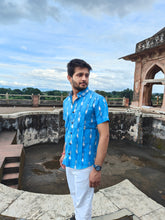 Load image into Gallery viewer, IKAT 04 COTTON SKY BLUE HALF SHIRT
