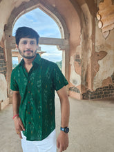 Load image into Gallery viewer, IKAT 05 COTTON MARGOSA GREEN HALF SHIRT
