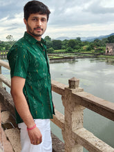 Load image into Gallery viewer, IKAT 05 COTTON MARGOSA GREEN HALF SHIRT
