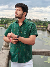 Load image into Gallery viewer, IKAT 05 COTTON MARGOSA GREEN HALF SHIRT
