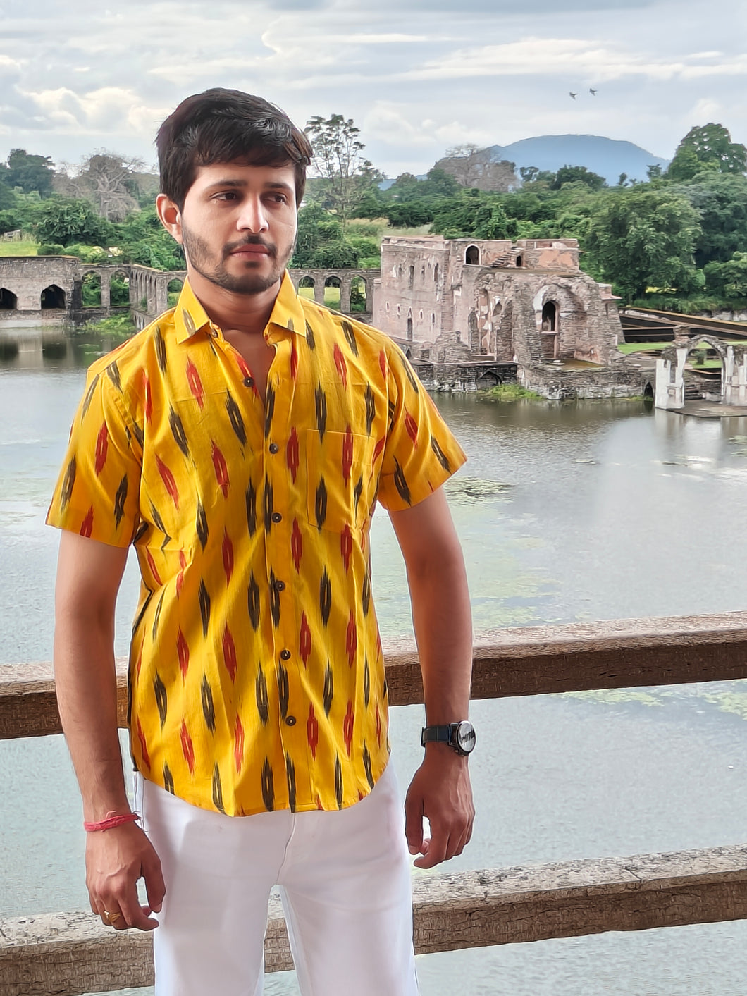 IKAT 06 COTTON YELLOW HALF SHIRT