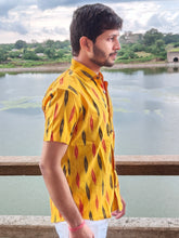 Load image into Gallery viewer, IKAT 06 COTTON YELLOW HALF SHIRT

