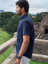 Load image into Gallery viewer, IKAT 07 COTTON NAVY BLUE HALF SHIRT
