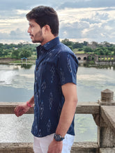 Load image into Gallery viewer, IKAT 07 COTTON NAVY BLUE HALF SHIRT

