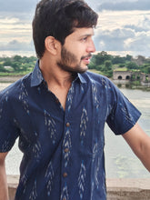 Load image into Gallery viewer, IKAT 07 COTTON NAVY BLUE HALF SHIRT

