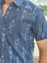 Load image into Gallery viewer, IKAT 07 COTTON NAVY BLUE HALF SHIRT
