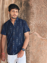 Load image into Gallery viewer, IKAT 07 COTTON NAVY BLUE HALF SHIRT
