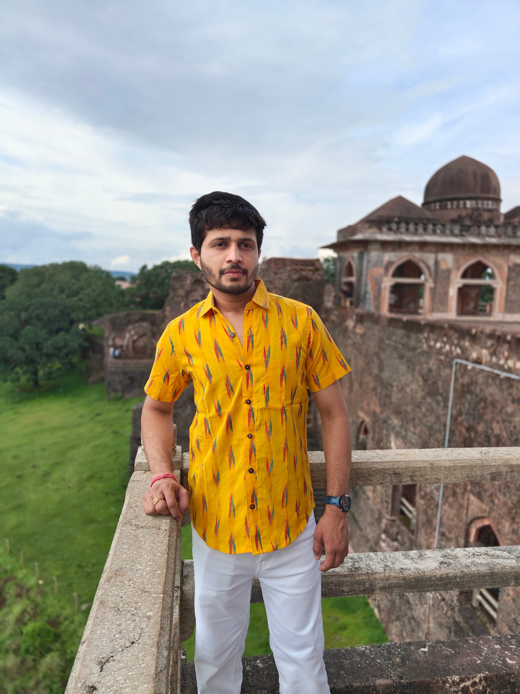 IKAT 08 COTTON YELLOW HALF SHIRT