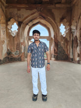 Load image into Gallery viewer, IKAT 09 COTTON SHADY BLUE HALF SHIRT
