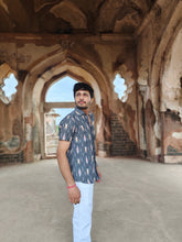 Load image into Gallery viewer, IKAT 09 COTTON SHADY BLUE HALF SHIRT
