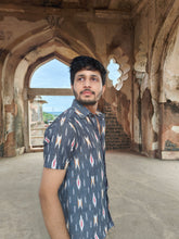 Load image into Gallery viewer, IKAT 09 COTTON SHADY BLUE HALF SHIRT
