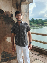 Load image into Gallery viewer, IKAT 12 COTTON PALE GREY HALF SHIRT

