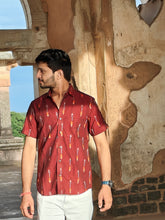Load image into Gallery viewer, IKAT 13 COTTON MAROON HALF SHIRT
