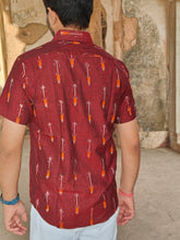 Load image into Gallery viewer, IKAT 13 COTTON MAROON HALF SHIRT
