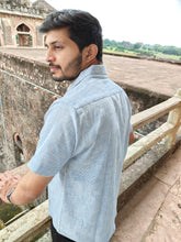 Load image into Gallery viewer, KHADI SELF DOTTED BLUE HALF SHIRT
