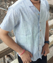 Load image into Gallery viewer, KHADI SELF DOTTED BLUE HALF SHIRT
