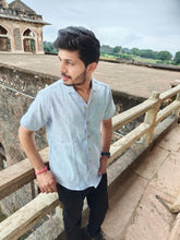 Load image into Gallery viewer, KHADI SELF DOTTED BLUE HALF SHIRT
