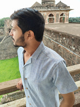 Load image into Gallery viewer, KHADI SELF DOTTED BLUE HALF SHIRT
