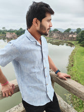 Load image into Gallery viewer, KHADI SELF DOTTED BLUE HALF SHIRT
