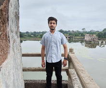 Load image into Gallery viewer, KHADI SELF DOTTED BLUE HALF SHIRT
