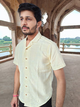 Load image into Gallery viewer, KHADI W SELF AMBER YELLOW HALF SHIRT
