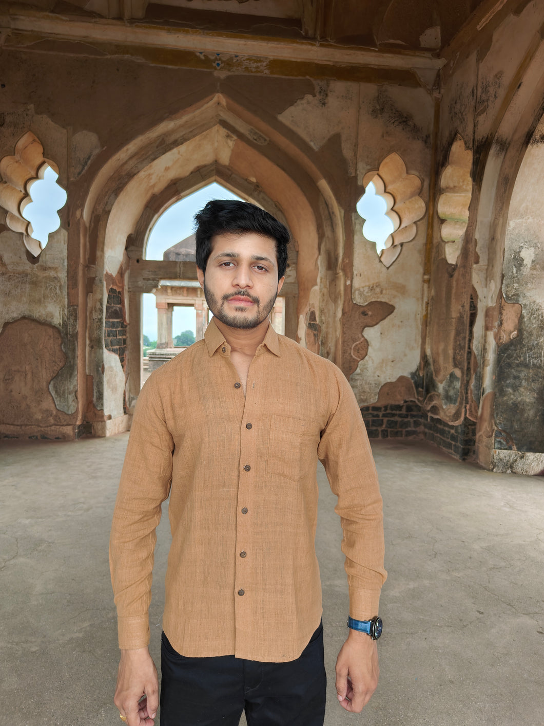 NATURAL BROWN KHADI FULL SHIRT