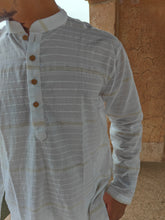 Load image into Gallery viewer, COTTON JUTE-KHADI STRIPES WHITE LONG KURTA
