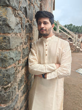 Load image into Gallery viewer, COTTON LINEN STRIPES OFF WHITE LONG KURTA
