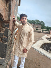 Load image into Gallery viewer, COTTON LINEN STRIPES OFF WHITE LONG KURTA
