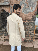 Load image into Gallery viewer, COTTON LINEN STRIPES OFF WHITE LONG KURTA

