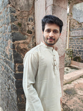 Load image into Gallery viewer, HANDLOOM COTTON SELF TEXTURED BEIGE KURTA
