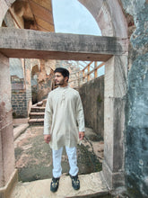 Load image into Gallery viewer, HANDLOOM COTTON SELF TEXTURED BEIGE KURTA
