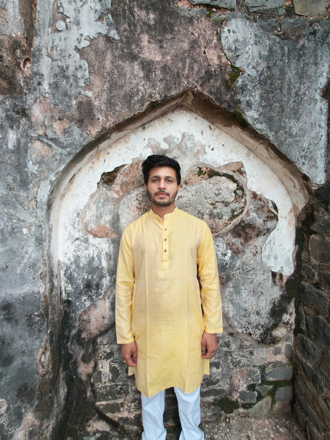 HANDLOOM TWIL COTTON YELLOW LONG KURTA